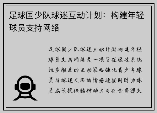 足球国少队球迷互动计划：构建年轻球员支持网络